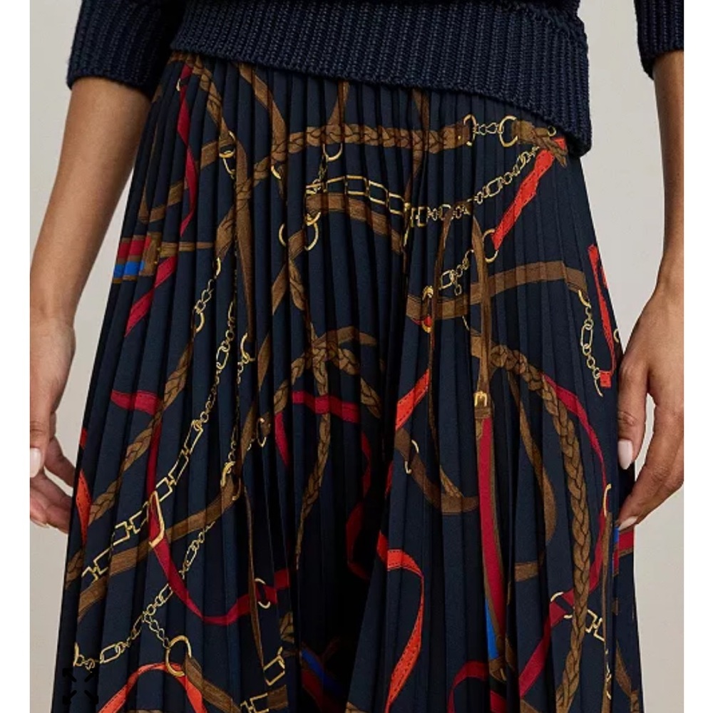Lauren Ralph Lauren Navy Pleated Midi high waisted skirt 4 S Equestrian horse - Picture 3 of 8